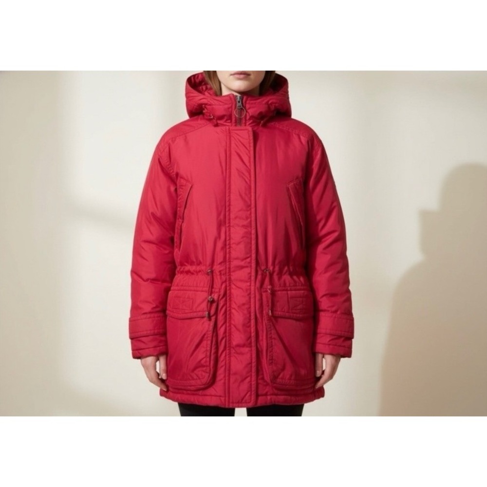 Eddie Bauer Red Chore Vintage Down Parka Hooded Puffer Jacket Womens S Petite